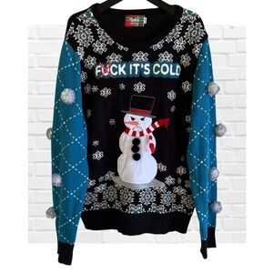 Spencers F It's Cold Ugly Christmas Sweater Snowman Novelty Party Funny XL